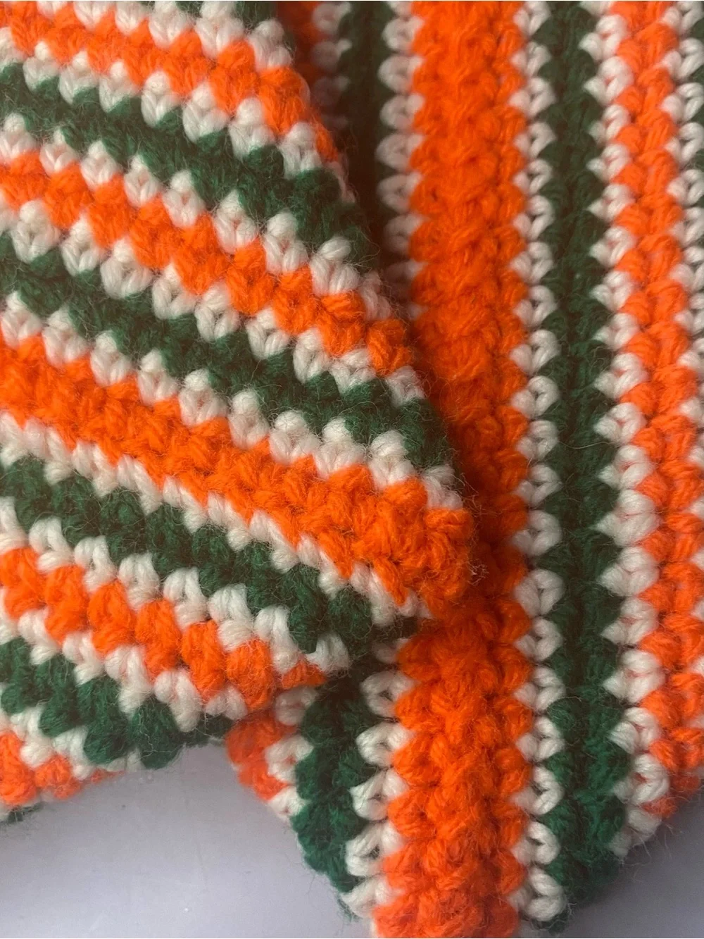 Handmade Crochet Pot Holders in Orange, Green & Cream 1970’s Retro Design